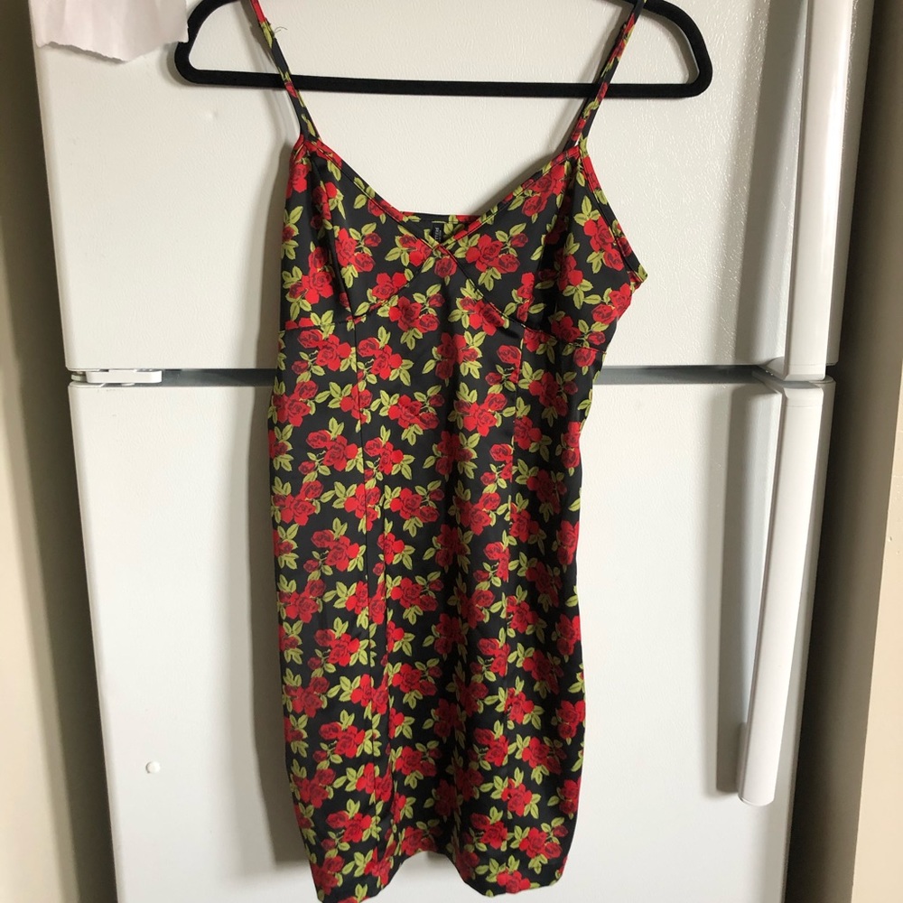 Urban Outfitters black mini dress with rose detail